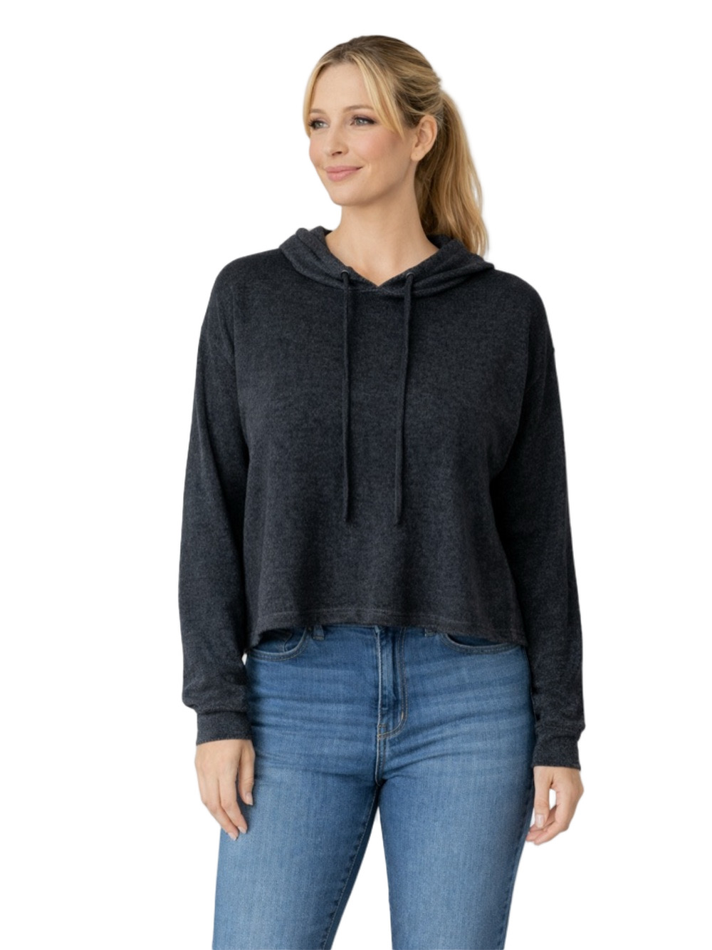 ultra flirt grey Hoodie Sweater with black lace sleeve detail